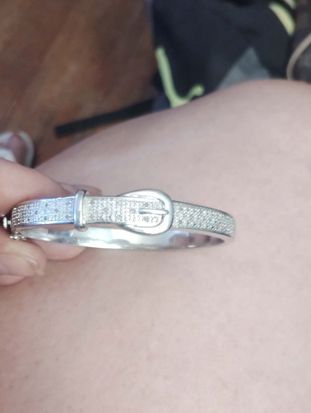 Silver-Tone Pave Buckle Bangle Bracelet - Silver